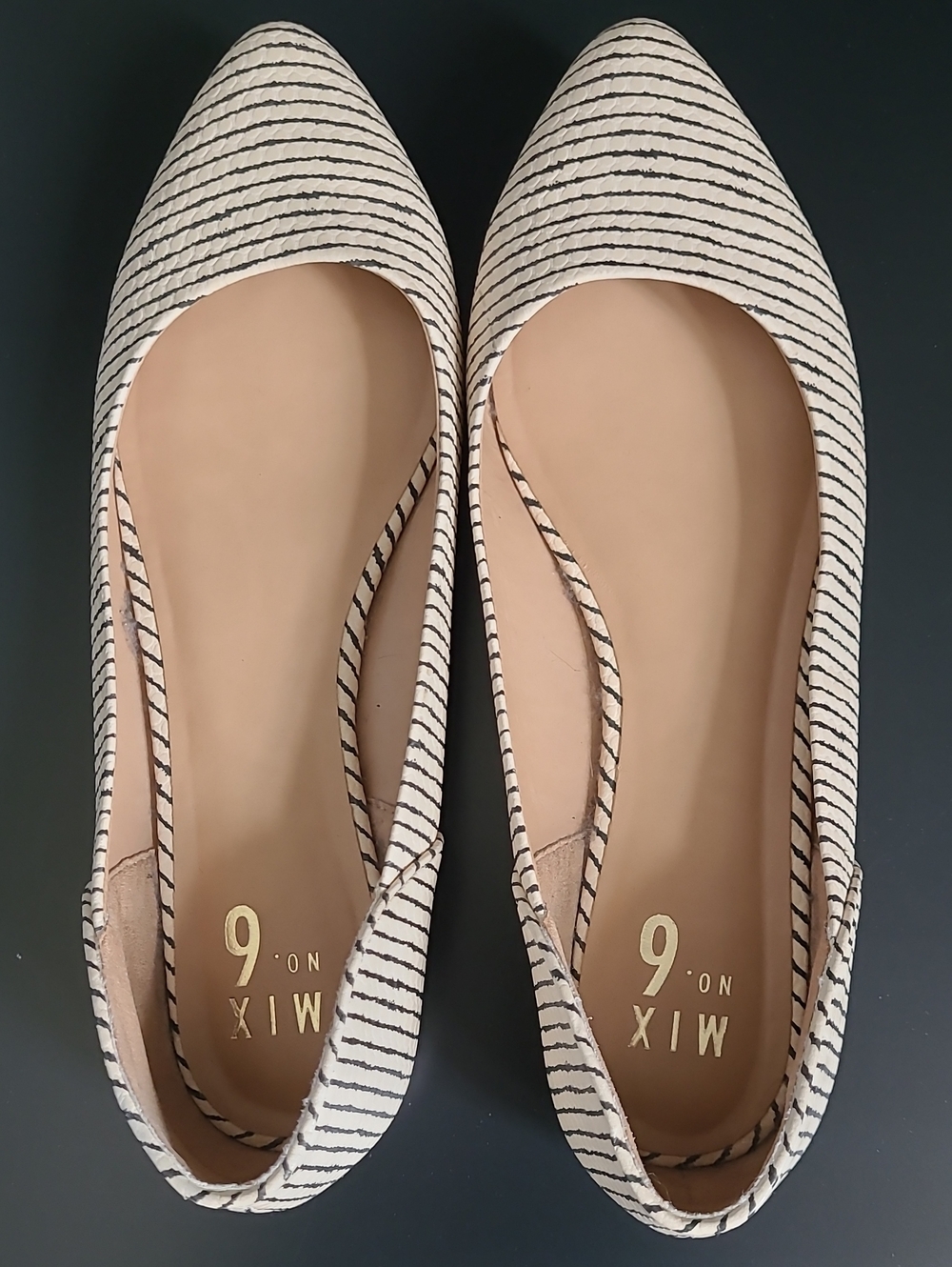 Mix No. 6 Cream and Black Striped Pointed-Toe Flats